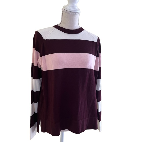 Lela Rose Pearl Wine/Pink/Cream Striped Colorblock Sweater S - Picture 3 of 10
